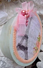 Victorian Inspired Shabby Cottage Chic Bentwood Eiffel Tower Box