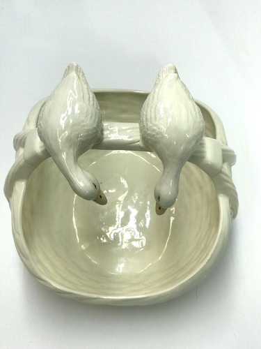 Vintage Cream Ceramic Basket with Geese Handcrafted Creative Accent Inc. - Picture 4 of 11