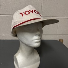 Vintage Toyota Corded Leather Strapped Hat White Adjustable Spellout White