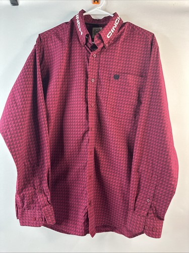 Camisa Cinch Team Manga Larga Botón Para Hombre Roja Geométrica Talla Pequeña - Imagen 3 de 9