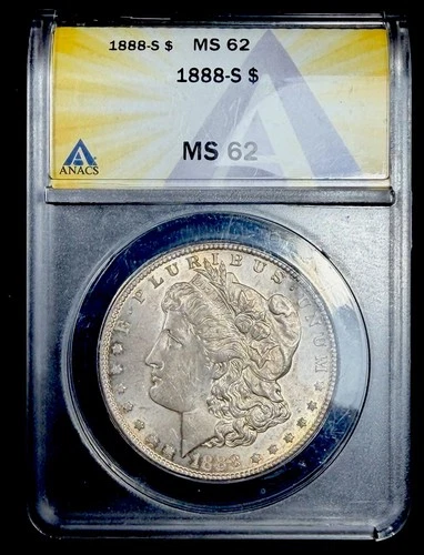 1888-S Morgan Silver Dollar ANACS MS 62 US Mint $1 Coin San Francisco Mint
