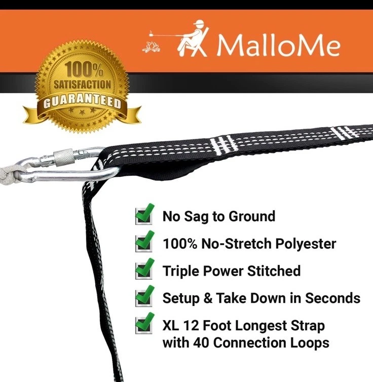 MalloMe XL Hammock Straps for Trees - Hammock Tree Straps Set 2000+ LBS Heavy OB - Image 2 of 4