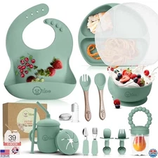 O'doe 17-Piece Silicone Baby Feeding Set - BPA-Free Plates, Bowls, Fork & Spoon