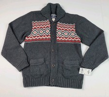 Oshkosh Bgosh Chunky Knit Argyle Cardigan Sweater Boys M 12 Gray Fair Isle New