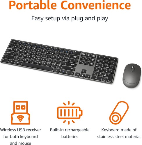 Amazon Basics Ultra Premium Wireless Keyboard and Mouse Combo - Rechargeable - Afbeelding 2 van 8