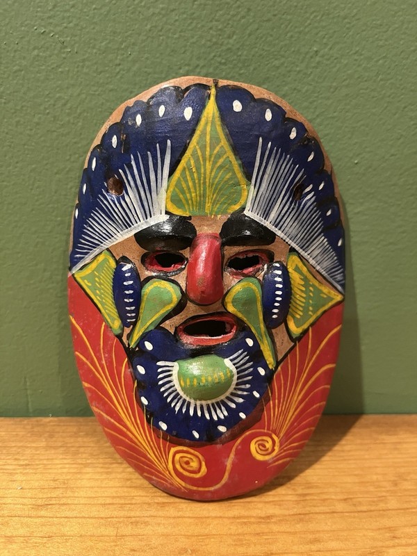 MINI 5” CERAMIC PAINTED TRIBAL MASK #1 Terra Cotta Wall Decor Hanging Hand Craft
