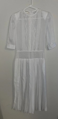 NWT Gunne Sax Dress Lace Sz 5 S Jessica McClintock White Pleated Shoulder Pads