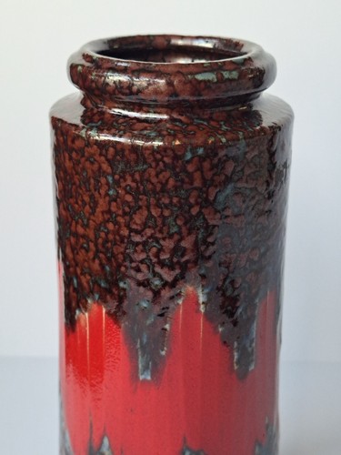 VINTAGE 70s SCHEURICH WEST GERMANY FAT LAVA POTTERY LORA ZIG ZAG VASE MCM RETRO - Picture 4 of 13