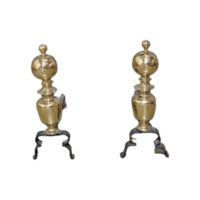 Antique Brass Fireplace Andirons Williamsburg Federal Style 