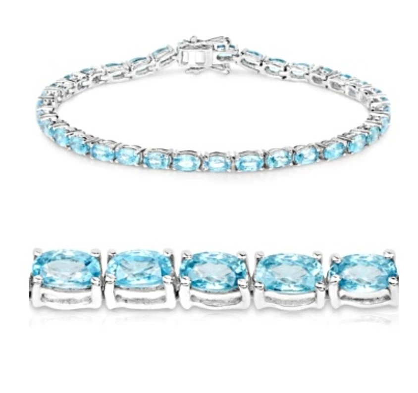 Hermosa pulsera estilo tenis circonita azul cielo en plata de ley 925, 7,25" Foto 4 de 4