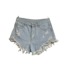 SHEIN Women s High Waisted Distressed Denim Shorts Size Small Light Wash Frayed