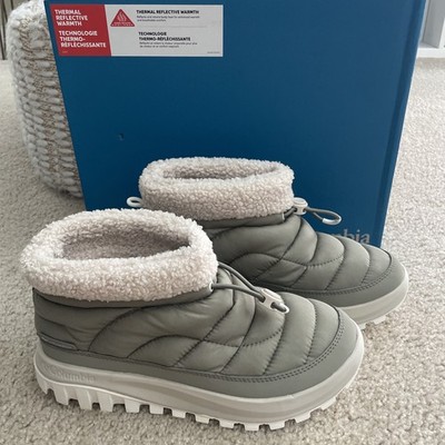Columbia Snowtrot Shorty Grey Green Quilted Insulated Winter Boots Womens 8 NEW