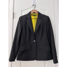 Anne Klein Women's One Button Suit Blazer Jacket Wool Blend Dark Gray Size 4