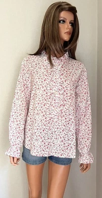 Chemise blouse blanche fleurie 100% coton IN APRIL 1986 Taille M/L - Photo 1/4