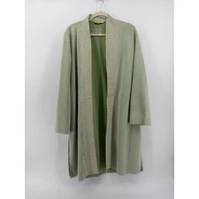 Solitaire Sage Green Embroidered Long Jacket Open Front With Pockets Women's XL