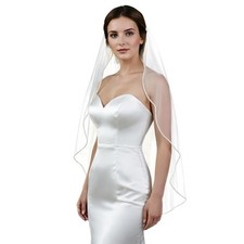 Bridal Veils Pearls and Crystals Beaded Edge Fingertip Length Off-white-35in