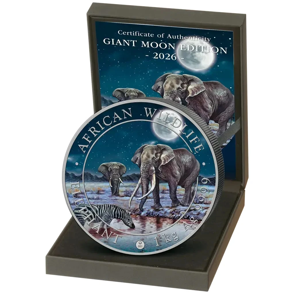 Silbermünze 1kg Elefant Giant Moon 2026 - Somalia - Stempelglanz in Farbe