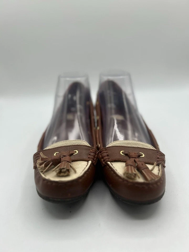 Ralph Lauren Gael Wedge Loafer Women's Sz 8B Brown Leather Tasseled Slip On - Image 2 of 4