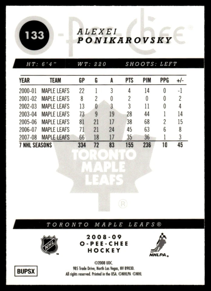 2008-09 O-Pee-Chee Metal Alexei Ponikarovsky Toronto Maple Leafs #133 - Image 2 of 2