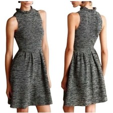 Ganni black gray knit ruffle collar sleeveless dress size Small Petite SP