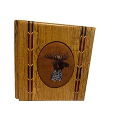 Unique Handcrafted Wood Photo Album Binder Moose Wolf Inlay Cabin Rustic Unique