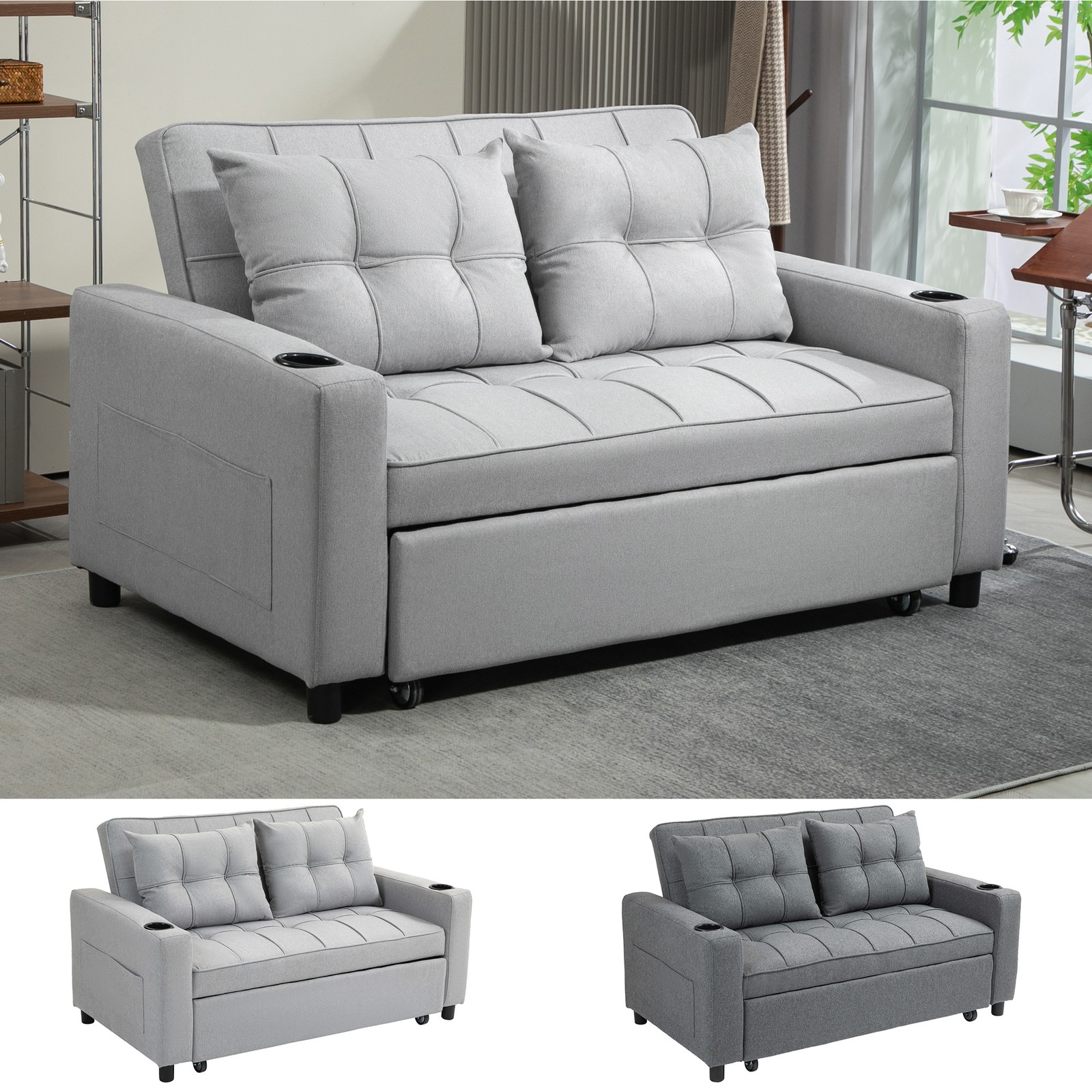 Honeypot Sofabed - Weronika 3 Seater Sofa Bed with Storage - Grey Fabric Couch with Pull Out Sofa Bed | Setup Included | Made in EU | Built to Last 17 2 Seater Sofa Bed, Convertible Pull Out Sofa Bed with Cup Holders