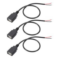3pcs 1Ft USB 2.0 Female to 2 Pin Bare Wire Pigtail Cable 22AWG Power Cords