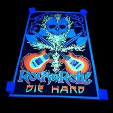 Vintage Scorpio Rock 'N' Roll Die Hard Blacklight Flocked Velvet 23”x35” Poster