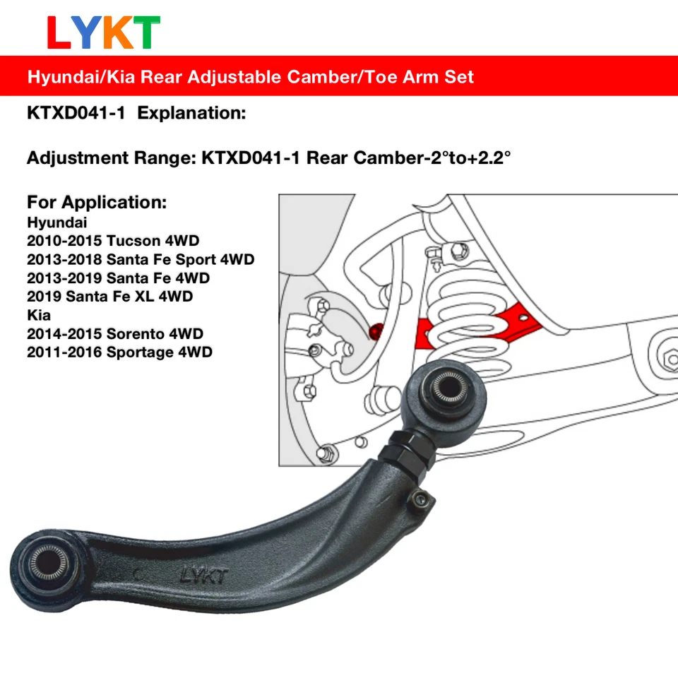 LYKT 2pcs Rear Adjustable Camber Kit for Hyundai Tucson/Santa Fe&Kia Sorento 4WD Foto 2 de 4
