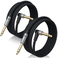 2 Pack 10FT 1/4 Inch TRS Audio Cable Stereo Balanced Right Angle Studio Cable