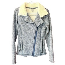 Bench Womens Gray Heathered Fleece Lined Moto Jacket Sherpa Collar Zip Size S