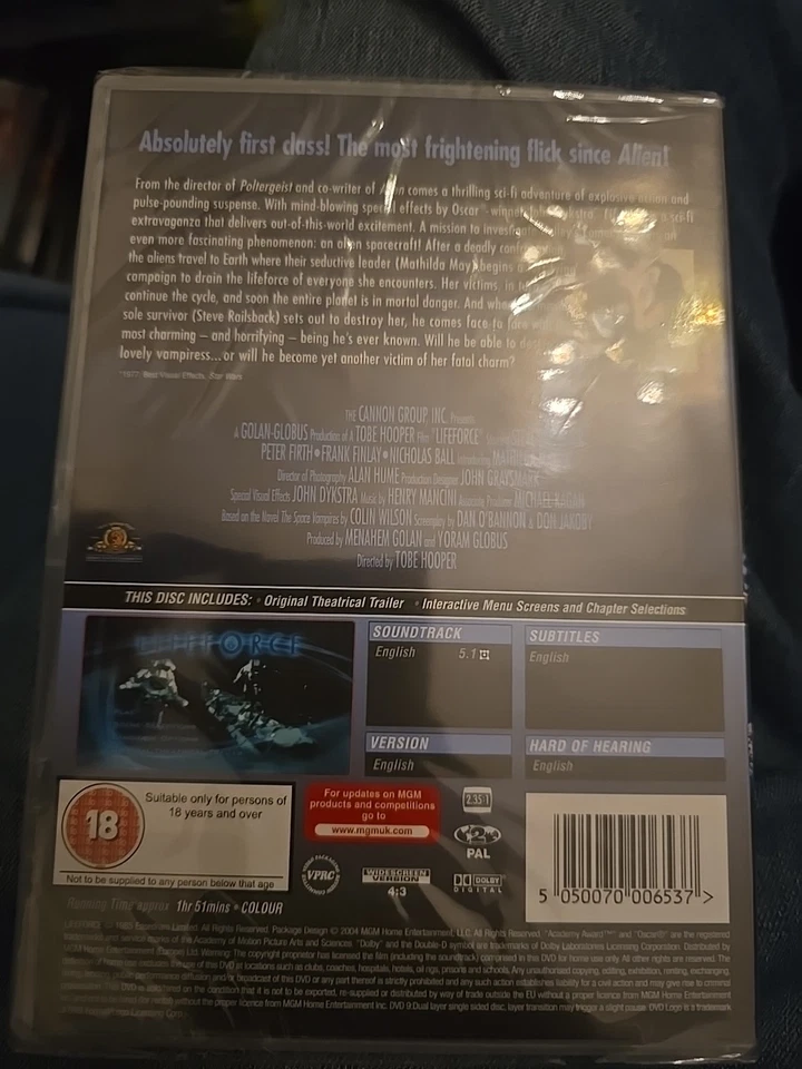 Lifeforce [1985] [DVD] Tobe Hooper - Dan O'Bannon R2 new and sealed - Image 2 of 2