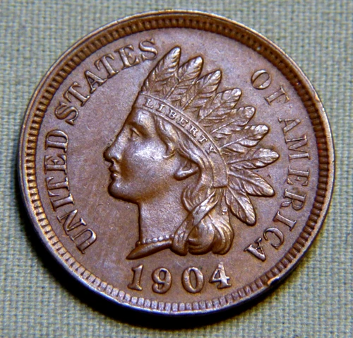 1904 Indian Head Penny Cent - AU Full Liberty Beauty With 4 Diamonds Lot 1463