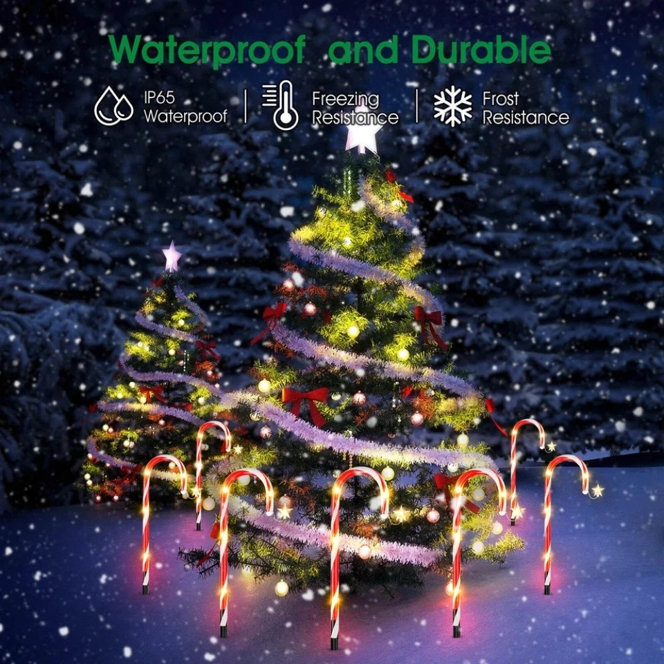 Paquete de 12/24 luces solares de bastón de caramelo para exteriores decoraciones de Navidad luces de camino Foto 4 de 4