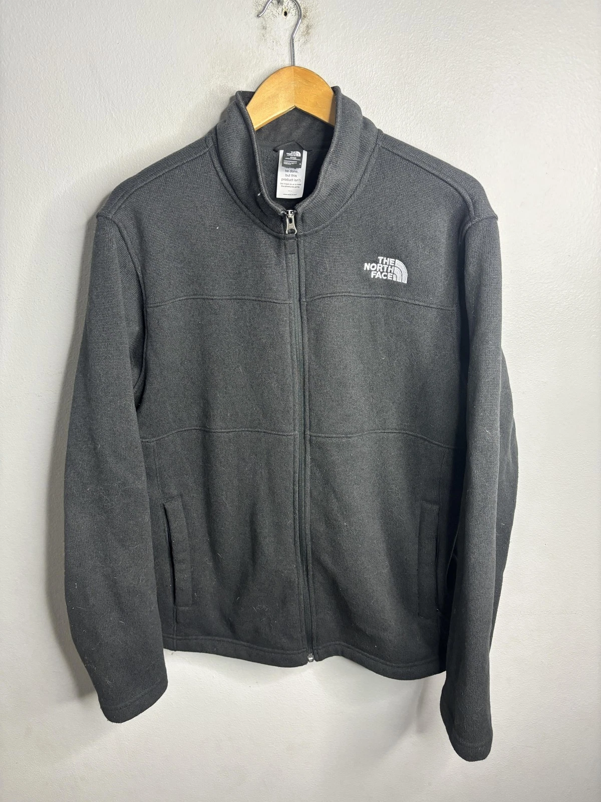 The North Face Jacket Mens Large Black Full Zip Sweater Fleece Stand Collar Logo