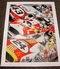  GRAHAM HILL,JIM CLARK AND JACKIE STEWART 1966 INDY COLIN CARTER GICLEE 1/250
