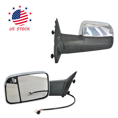 Pair Chrome Power Heated Towing Mirrors For 2009-15 Ram 1500 Pickup Signal Light