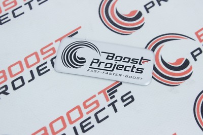 Boost Projects Sticker  3.5 x 1.5 Black on Silver Background 