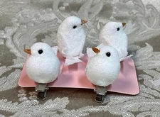 WHITE GLITTER BIRDS CLIP CHRISTMAS CRAFT WEDDING DECOR SET  OF 4