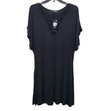Boohoo Plus Woman's Gothic Black Cage Neck Flutter Sleeve Dress NWT US Size 14