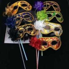 Handheld Women Sequin Venetian Ball Masquerade Party Mask, 11 units