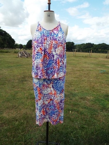 Multi Print Stretch Jersey Faux Two Piece Dress M&CO PETITE UK 14 BNWT RRP £32 - 第 1/4 張圖片