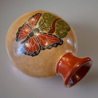 Unique Butterfly Art Pottery Bud Vase Incised Hand Crafted Nicaragua L@@K