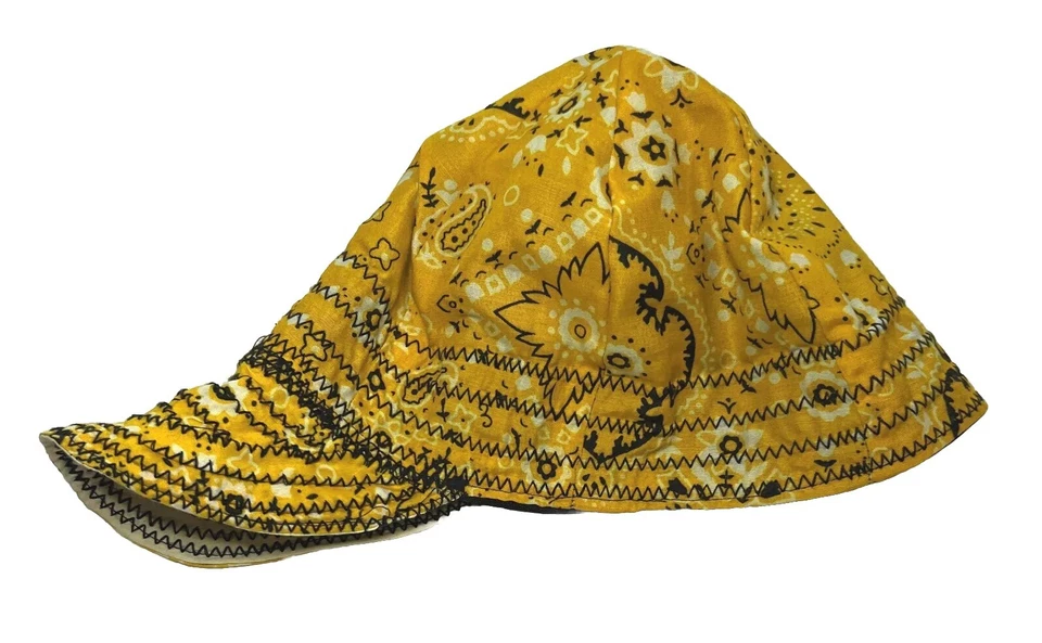 Unisex Fitted Welder's Cap Size 6.5 Handmade Yellow/Black W/Flower Print New - Image 2 of 4