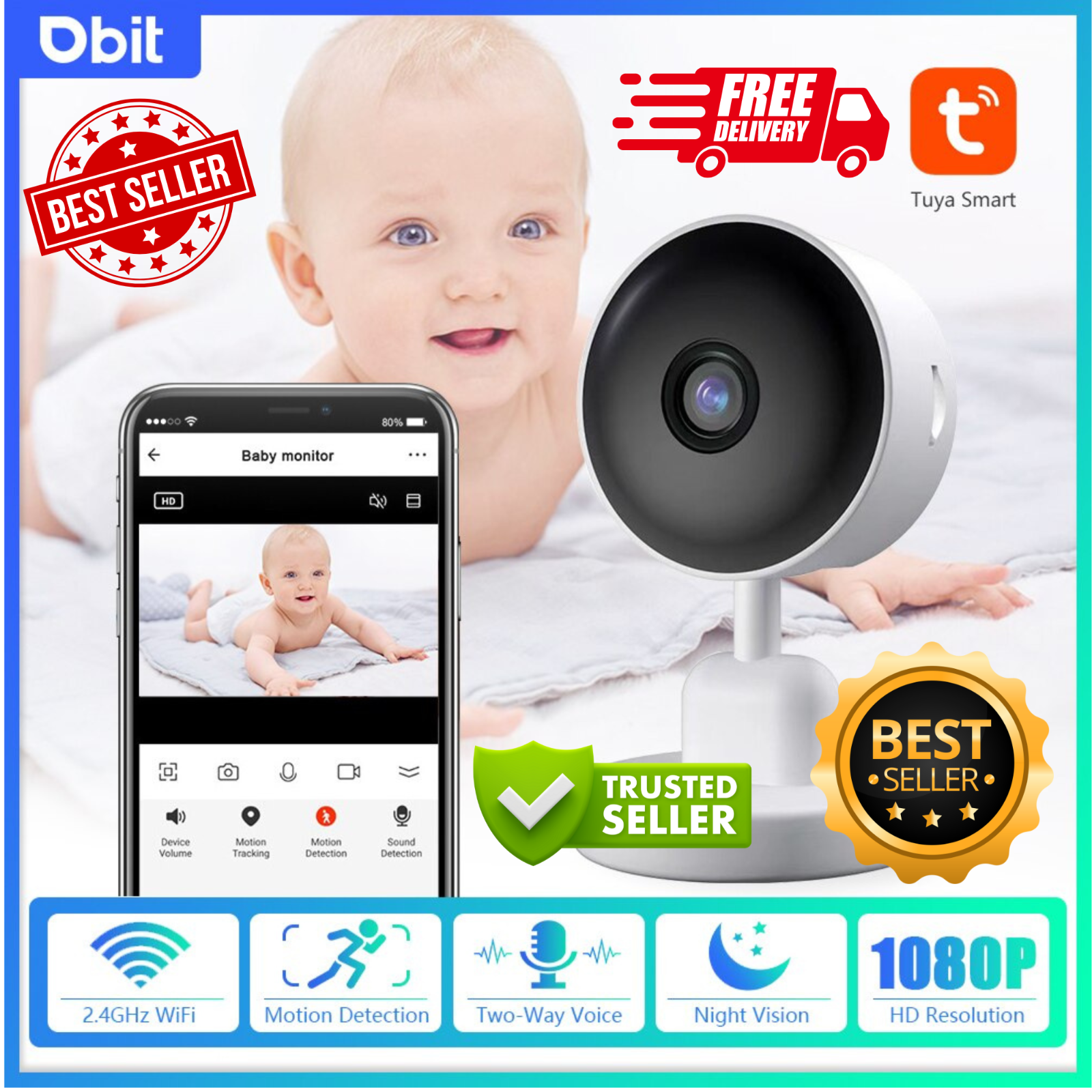 Baby Monitor Camera & Audio AI 1080P Wifi Full HD Security surveillance Motion-image