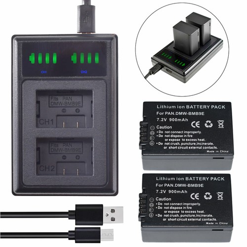 Battery 2-Pack +DUAL LCD Charger For PANASONIC DMW-BMB9 DMW-BMB9E DMW-BMB9PP - Afbeelding 1 van 11