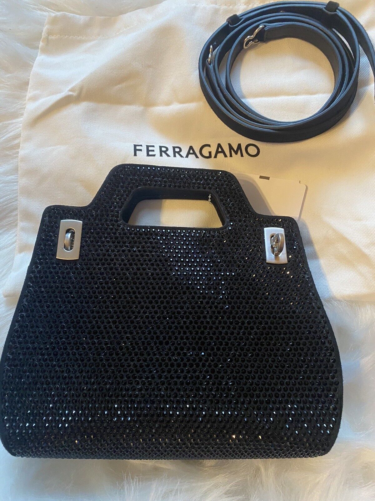 Ferragamo Wanda Top Handle Bag Strassed Black $35… - image 17
