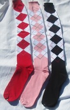 Argyle Socks Vecci Knee-Hi-3 pair Red/White-Pink/White-Black/White-