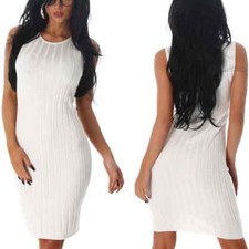 Damen Strickkleid Stretch dünn Ripp Streifen Etui Cocktail Party 36 38 XS S M