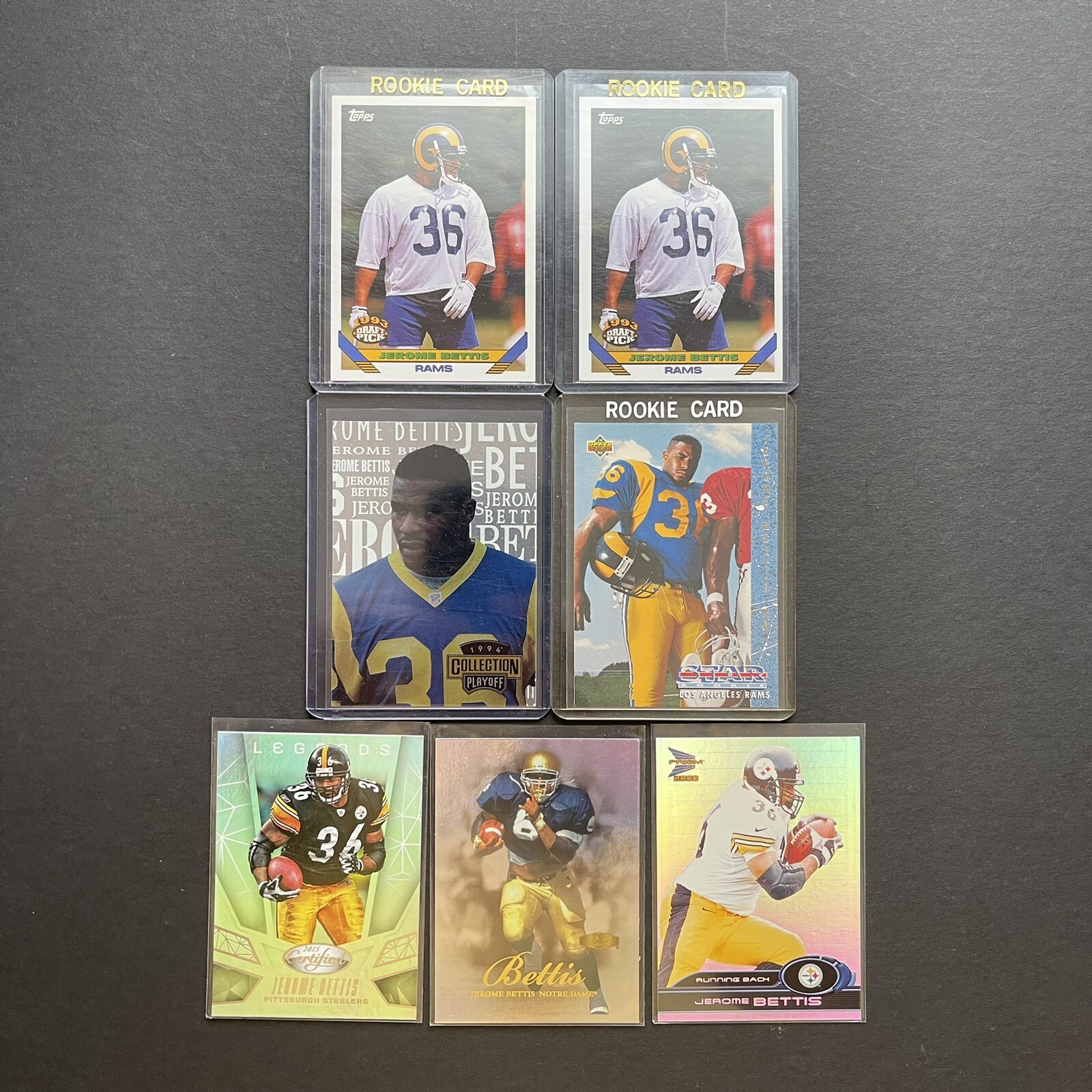 Jerome Bettis 7 x Card LOT w 1993 UD #20 Topps 166 1994 Playoff ROY #5 Rookie RC
